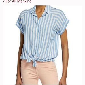 7 For All Mankind Light Blue Striped Button Down Shirt